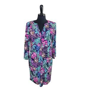 Cappagallo Dress Tropical Floral Print Multicolor Shift Long Sleeve S